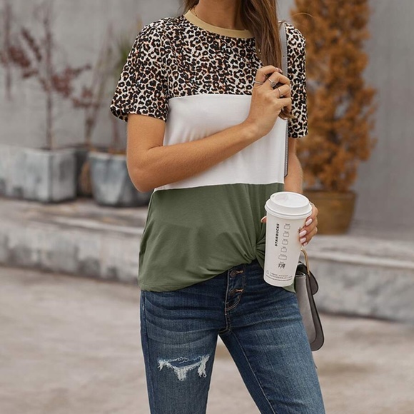 Leopard Print color block Tee - Picture 3 of 5